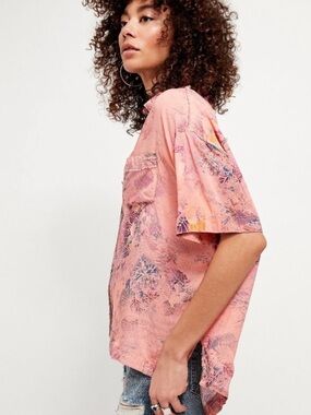 We The Free Pink Floral Button-Down Shirt
